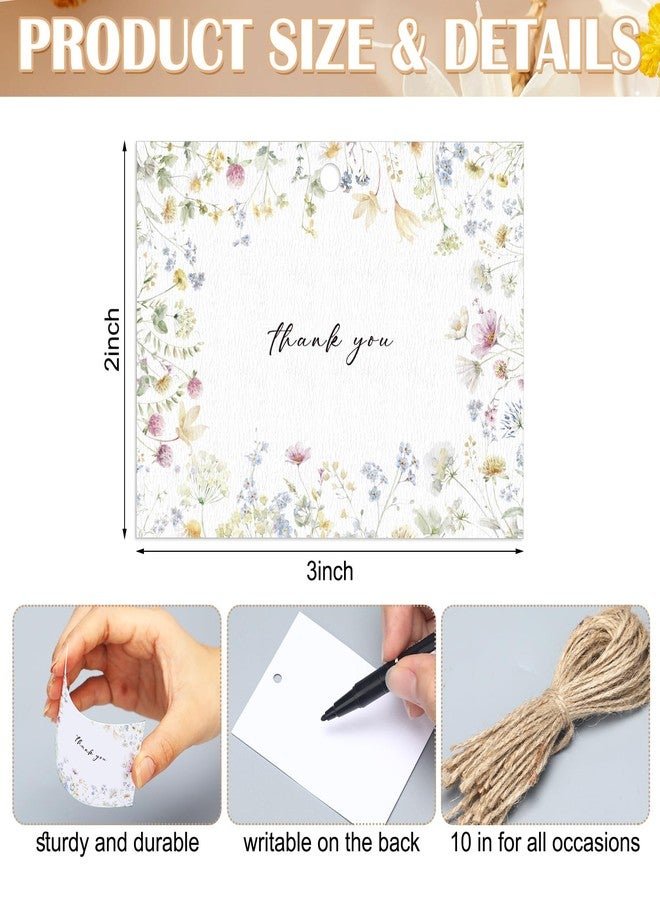 Eaasty 60 Pack Floral Thank You Gift Tags with 60 Twine Strings, 2 x 3 in Watercolor Wild Floral Flower Paper Tags in 6 Designs for Weddings, Bridal & Baby Showers, Birthday Party Favors DIY Crafts - Image 2